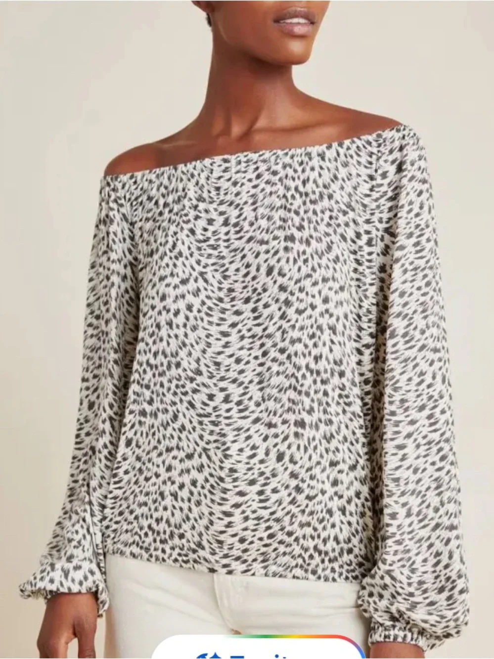 Anthropologie Cascais Top Size Medium Animal Print Neutral Off The Shoulder